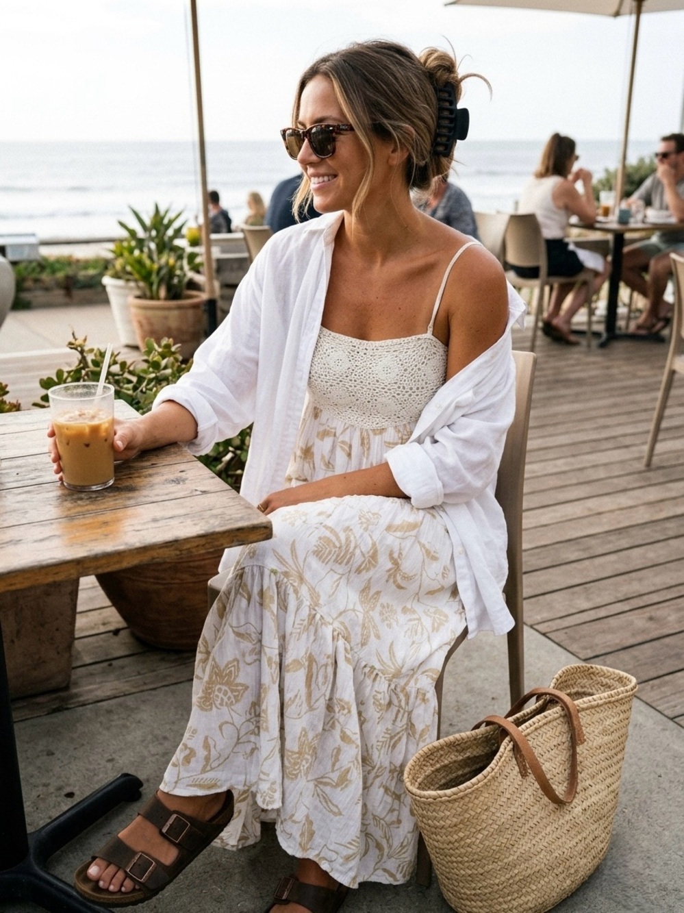 American Eagle Outfitters White & Cream Floral Crochet Bodice Maxi Coverup